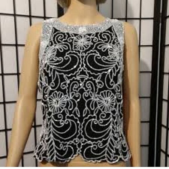 Jkara beaded zip up blouse  sz Small - Picture 1 of 12